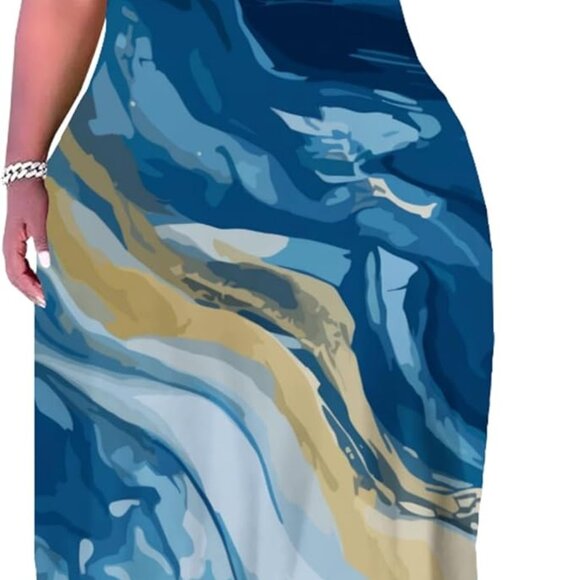 Plus Size Maxi Dress Women's Summer Casual Vivid Prints Oversized Relaxed - Picture 1 of 8